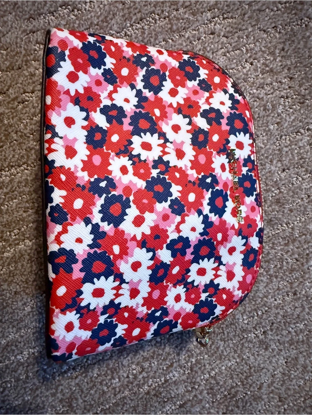 Michael Kors Floral Zip Cosmetic Pouch - Red, White & Navy